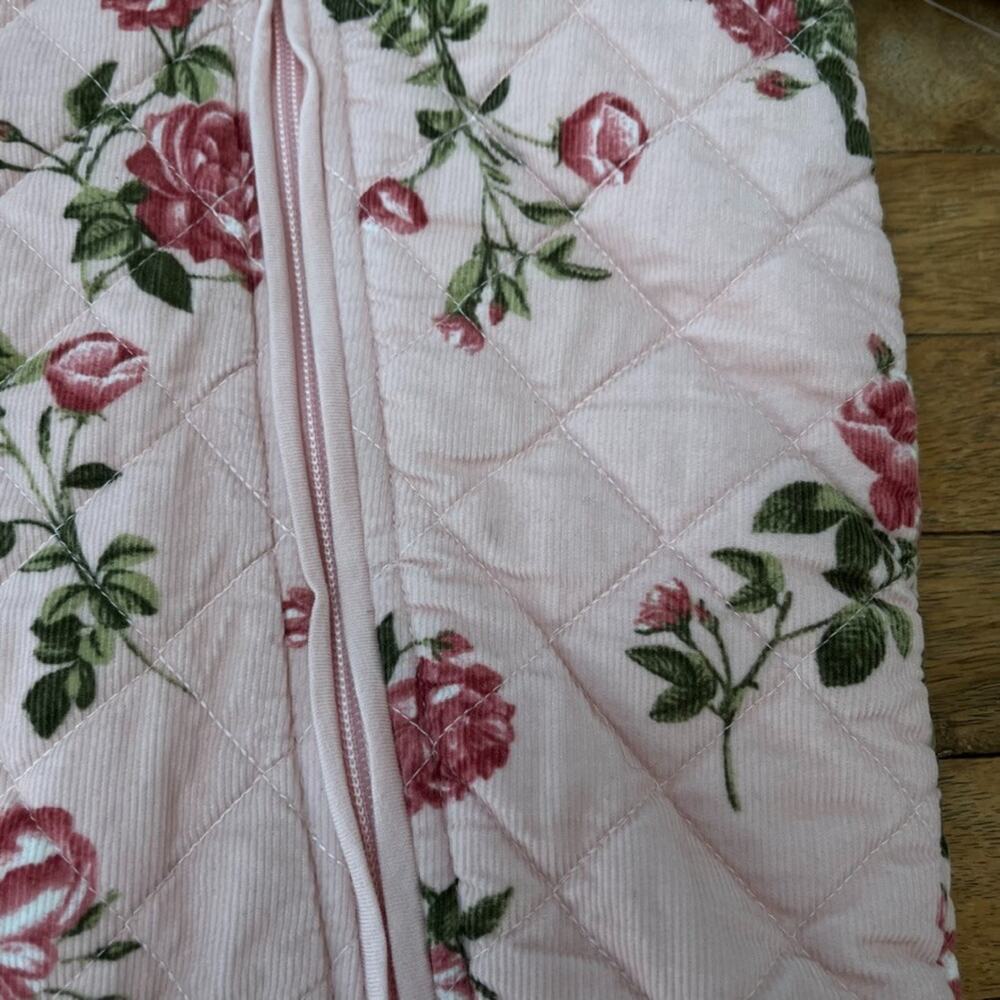 Nordstrom Bear Hooded Fleece-Lined Bunting 6 M Pink Floral Quilted - Picture 5 of 6